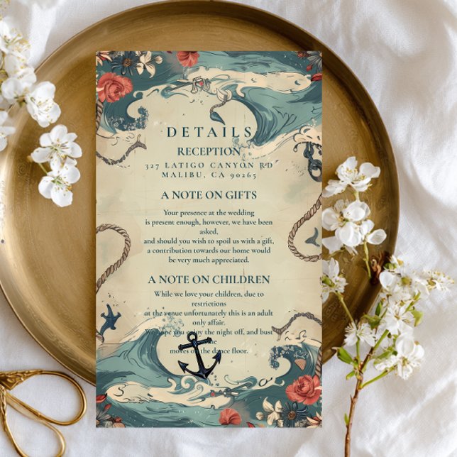 Vintage Nautical Waves & Rope Wedding Enclosure Card (Creator Uploaded)