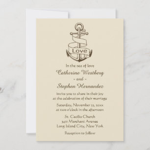 Vintage Nautical Wedding Ship Anchor Brown Tan Invitation