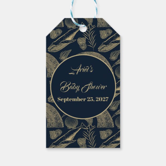 Vintage Nautical Whale Blue  Gift Tags (Front)
