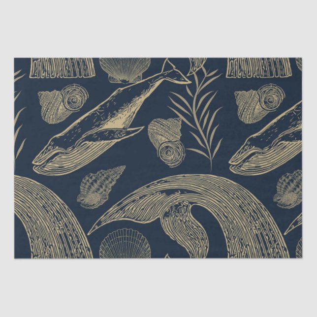 Vintage Nautical Whale Blue  Tissue Paper (Front)