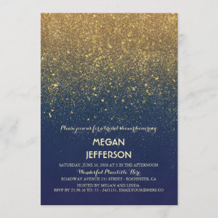 Vintage Navy and Gold Glitter Bridal Shower Invitation