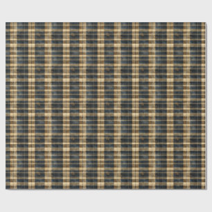 Vintage Navy and Tan Plaid with Rustic Texture Wrapping Paper
