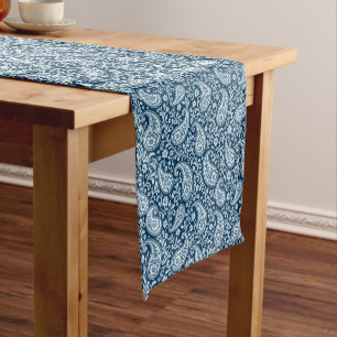 Vintage Navy and White Floral Paisley Short Table Runner