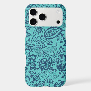 Vintage Navy Aqua Teal Damask Floral Pattern