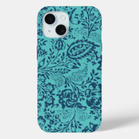Vintage Navy Aqua Teal Damask Floral Pattern