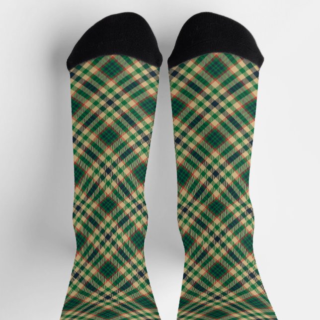 Vintage navy beige red green plaid Christmas Socks (Top)
