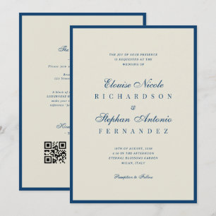 Vintage Navy Blue All in One Old Money Wedding Invitation