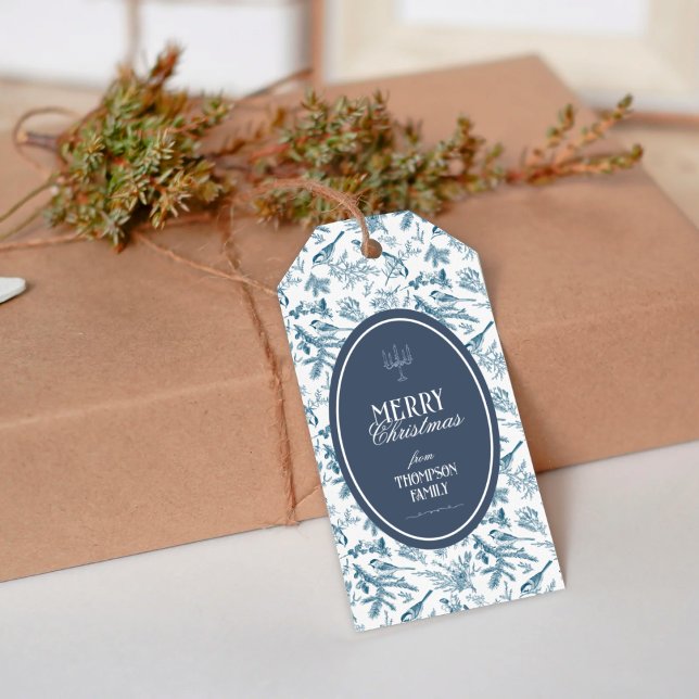 Vintage Navy Blue Bird & Pine Christmas Gift Tag (Creator Uploaded)