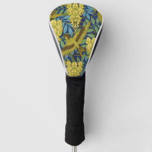 Vintage Navy Blue Bird & Yellow Floral Pattern Golf Head Cover