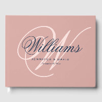 Vintage Navy Blue Blush Script Monogram Wedding