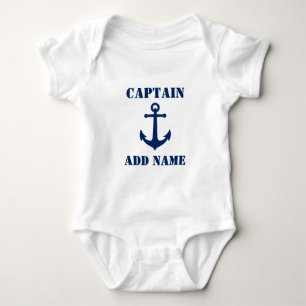 Vintage Navy Blue Boat Anchor & Baby Name/Rank Baby Bodysuit