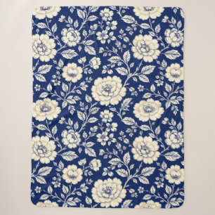 Vintage Navy Blue & Cream Floral Pattern Blanket