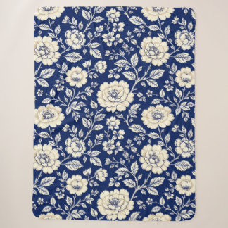 Vintage Navy Blue & Cream Floral Pattern Blanket