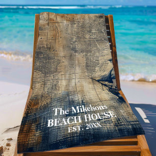 Vintage Navy Blue Custom Nautical Beach House Beach Towel