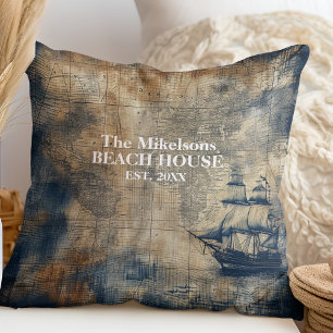 Vintage Navy Blue Custom Nautical Beach House Cushion
