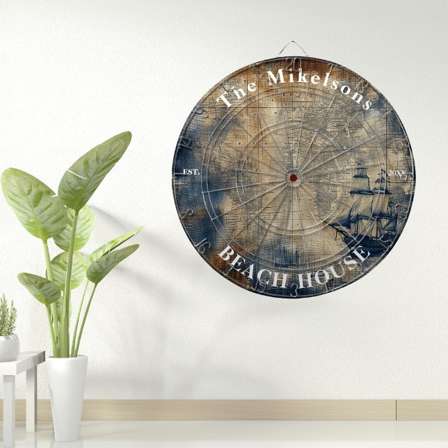 Vintage Navy Blue Custom Nautical Beach House Dartboard (Creator Uploaded)