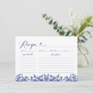 Vintage Navy Blue Floral Bridal Shower Recipe Card