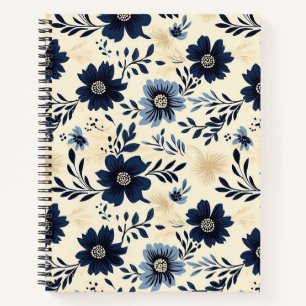 Vintage Navy Blue Floral Cottagecore Aesthetic Notebook