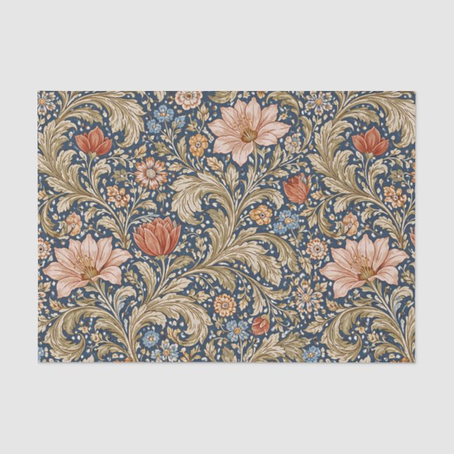 Vintage Navy Blue Floral Tissue Paper (Front)