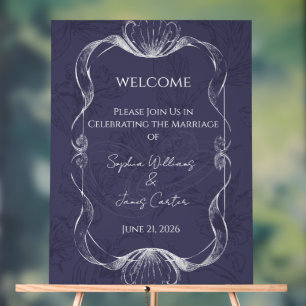 Vintage Navy Blue Floral Wedding Welcome Sing Acrylic Sign