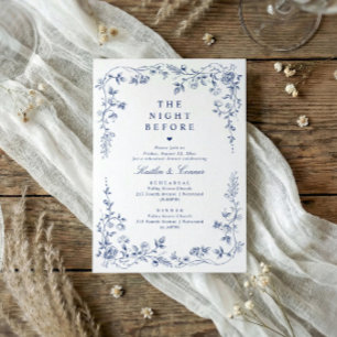 Vintage Navy Blue French Floral Rehearsal Dinner Invitation