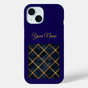 Vintage Navy Blue & Gold Christmas iPhone 15 Case