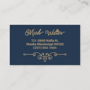 Vintage Navy Blue Gold Elegant Flourish Monogram Business Card