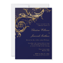 Vintage Navy Blue Gold Floral Rehearsal Dinner