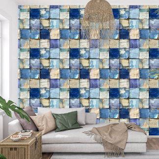 Vintage navy blue indigo collage paper texture wallpaper