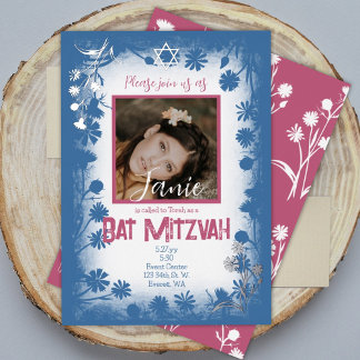 Vintage Navy Blue Mauve Pink Bat Mitzvah Photo