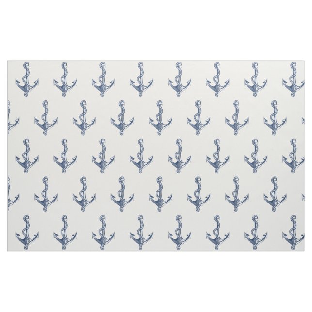 Vintage Navy Blue Nautical Anchor Pattern Fabric (Fat Quarter)