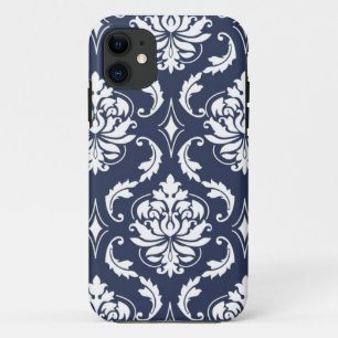 Vintage Navy Blue White Damask Pattern Case-Mate iPhone Case