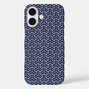Vintage Navy Blue White Japan Bishamon Pattern iPhone 16 Case