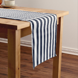 Vintage Navy Blue & White Stripes Striped Short Table Runner