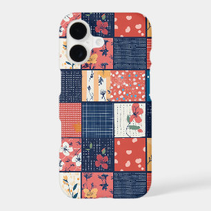 Vintage Navy Coral Floral Patchwork Quilt
