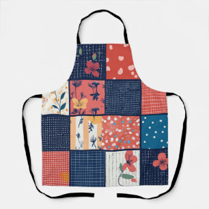 Vintage Navy Coral Floral Patchwork Quilt Apron