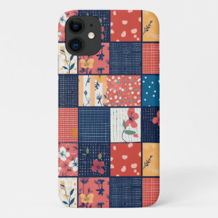 Vintage Navy Coral Floral Patchwork Quilt Case-Mate iPhone Case