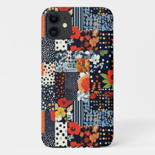 Vintage Navy Coral Floral Patchwork Quilt Case-Mate iPhone Case