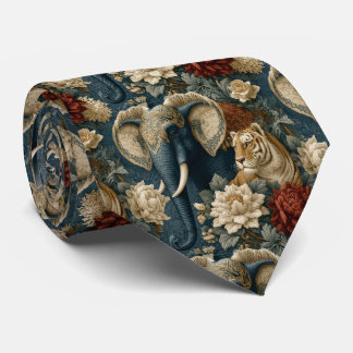 Vintage Navy  Crimson Chintz Elephant and Tiger Tie