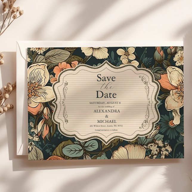 Vintage Navy Fall Flowers Wedding Save The Date (Creator Uploaded)