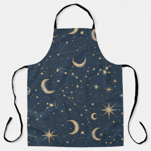 Vintage Navy Ivory Astrology Moon Constellation Apron