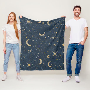 Vintage Navy Ivory Astrology Moon Constellation Fleece Blanket