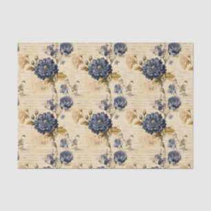 Vintage Navy & Ivory Flowers Tissue Paper, Elegant Tissue Paper