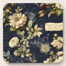 Vintage Navy & Ivory Rose Wedding Coaster, Elegant