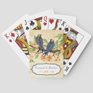 Vintage Navy Love Birds Wedding Gift Playing Card