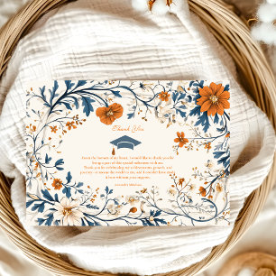 Vintage Navy Orange Floral Graduation Thank You Card