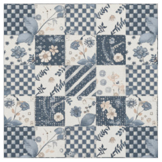 Vintage Navy Patchwork Cottagecore Farmhouse Quilt Fabric