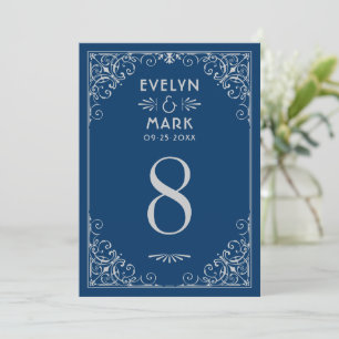 Vintage Navy Silver Art Deco Table Number Card