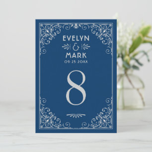 Vintage Navy Silver Art Deco Wedding Table Number