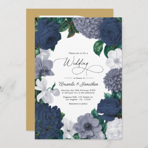 Vintage Navy, Storm Gray & Porcelain White Wedding Invitation